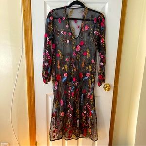 Embroidered Black Mesh Tulle Floral Boho Dress